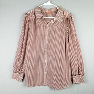 ModCloth Plus Size 2X Long Sleeve Button Up Red Cream Stripe Preppy Nautical